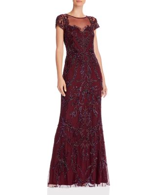 Adrianna Papell Beaded Cap Sleeve Gown ...